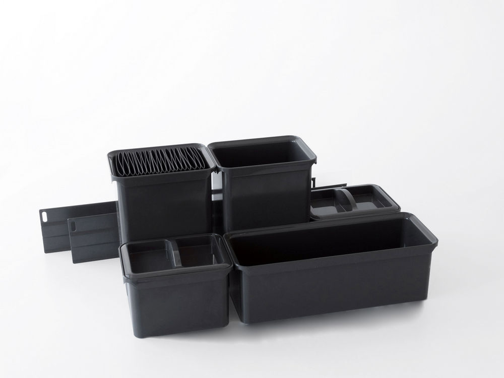 Набор емкостей №1 Юбокс, Диспенса / Диспенса Джуниор 300 мм, 2х бокса 1л, 1хбокс 2, 1л., 2хбокса 2л., 2хкрышки, делитель для ножей, цвет АНТРАЦИТ